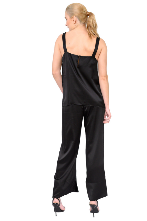 women’s silk satin top with thick shoulder straps and straight neckline, soft, slinky and versatile for casual or elegant outfits, on sale