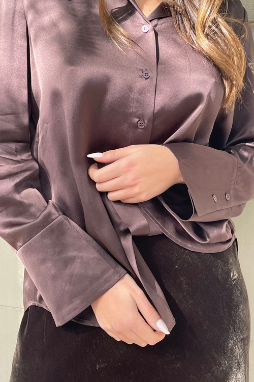 women’s silk satin button-through shirt with collar and long sleeves, soft and versatile for casual or elegant outfits, on sale