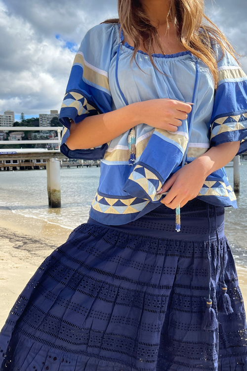 OLIVIA OFF SHOULDER TOP - BLUE